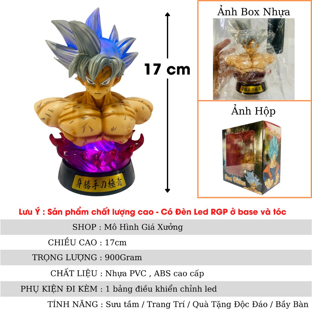 Mô hình Dragon Ball SonGoku bản năng vô cực Tượng Bán Thân + có led cao 17cm , figure 7 viên ngọc rồng sogoku giá xưởng