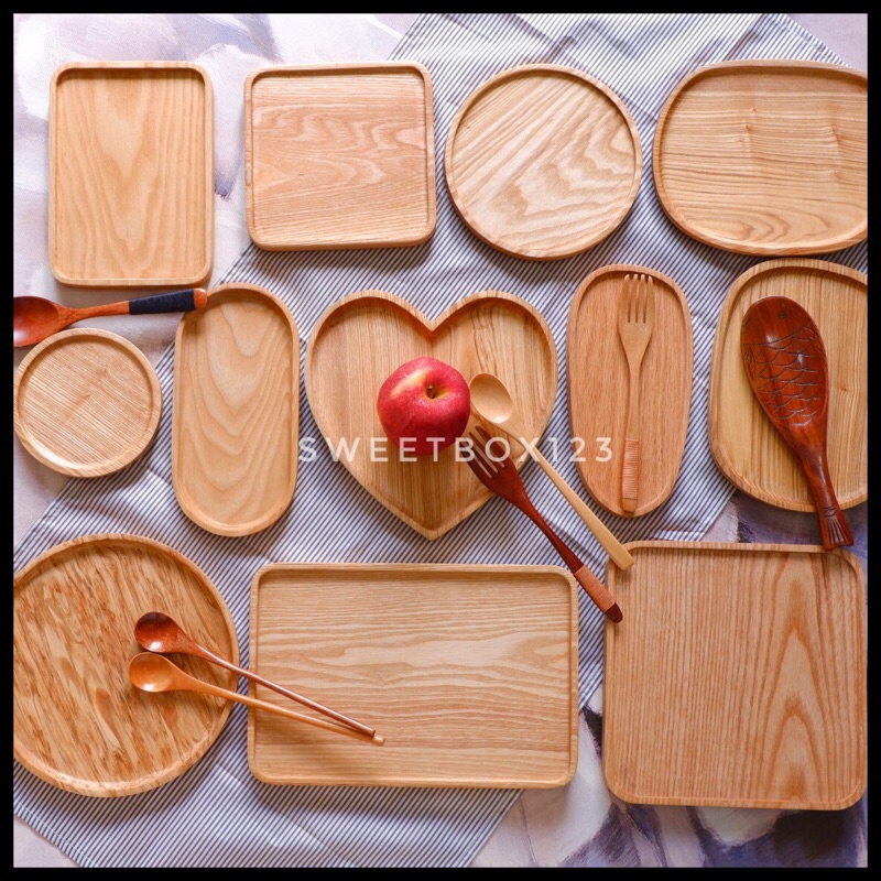 Khay Gỗ Decor Đựng Đồ Ăn Trà Bánh Hình Vuông Tròn Chữ Nhật - Đĩa Gỗ Trang Trí Đựng Cốc Chén - Phụ Kiện Bàn Ăn Gỗ Tần Bì