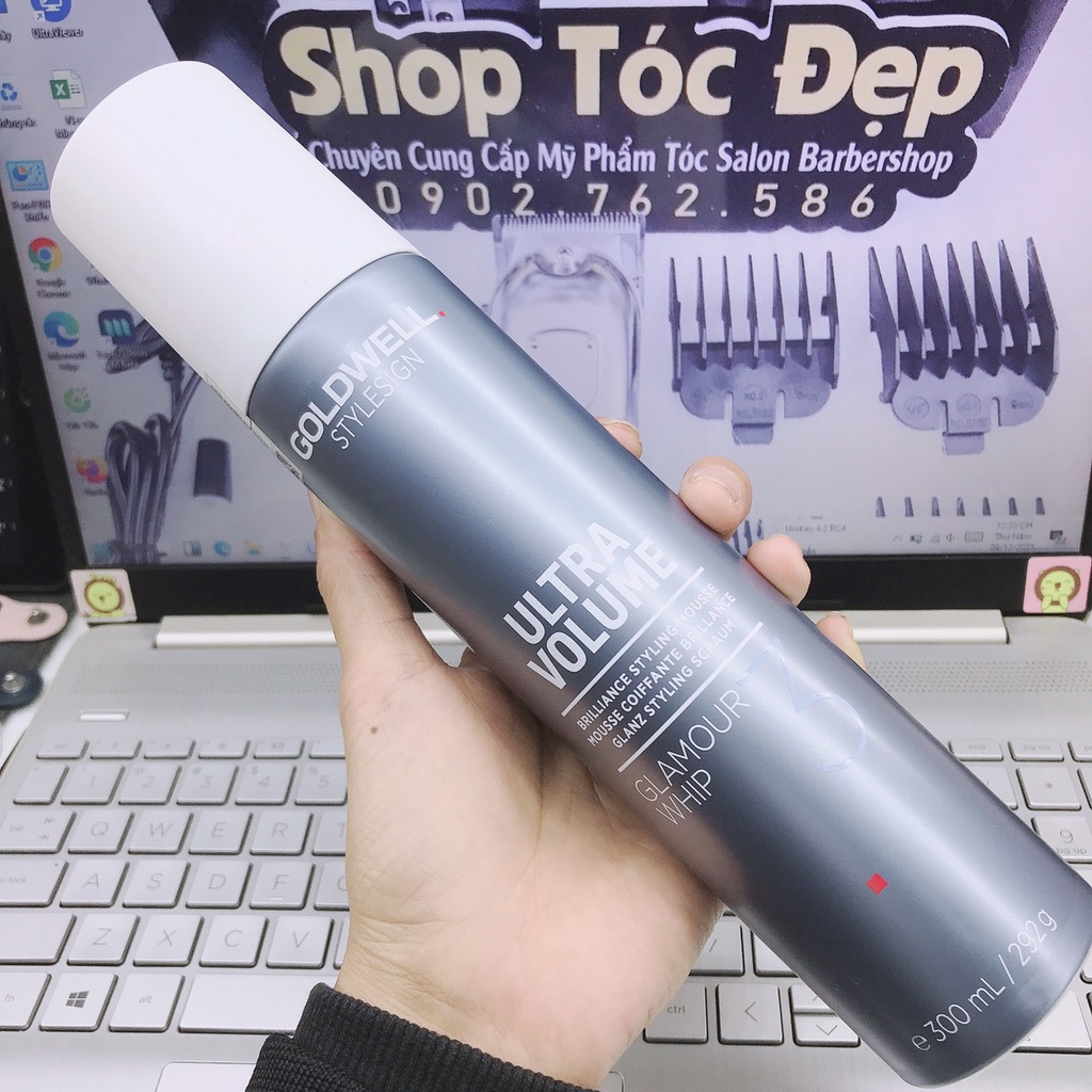 BỌT TẠO KIỂU TÓC , KEO XỊT TÓC GOLDWELL POWER WHIP ULTRA VOLUME 300ML