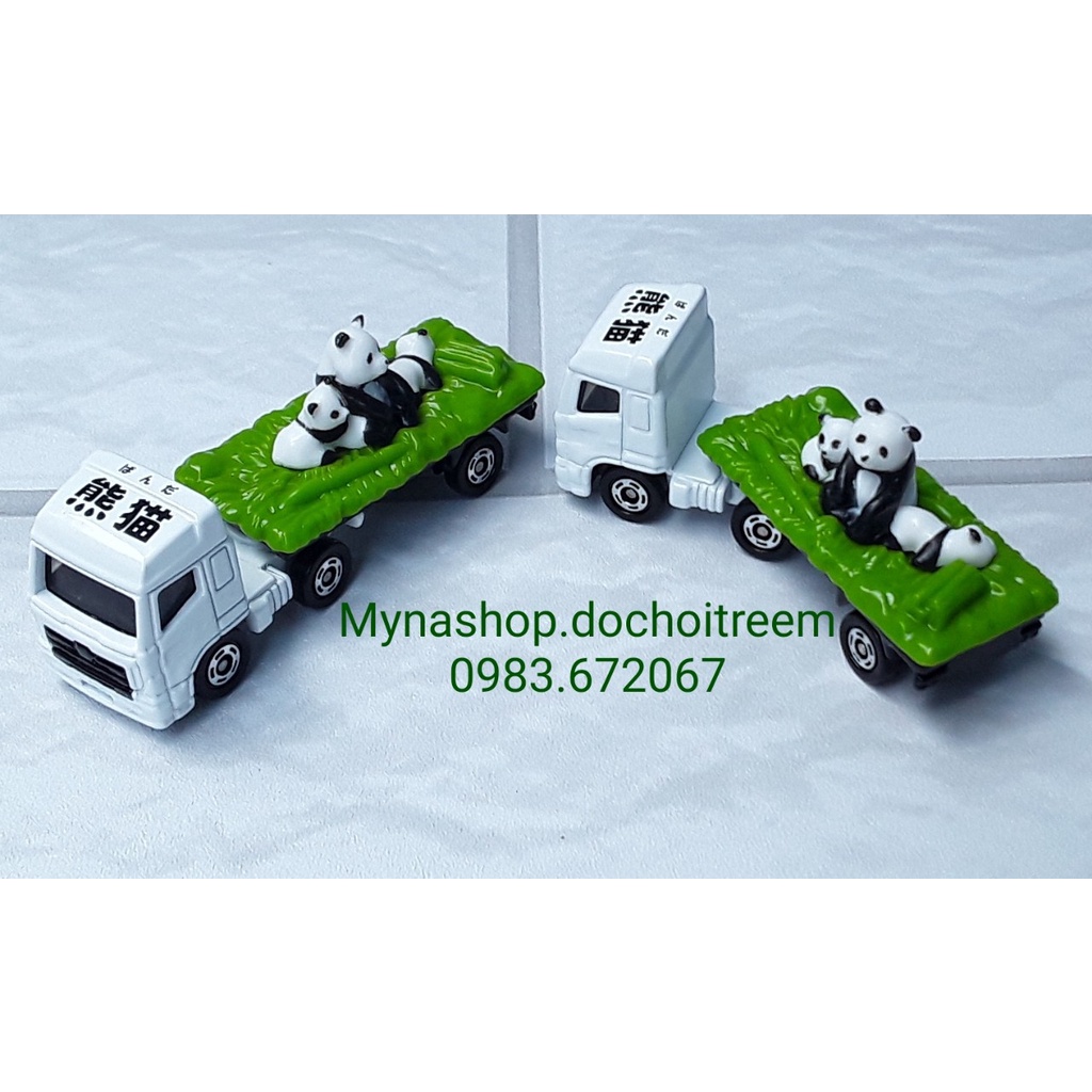 Đồ chơi mô hình tĩnh xe tomica không hộp, Hino Profia, xe chở gấu trúc