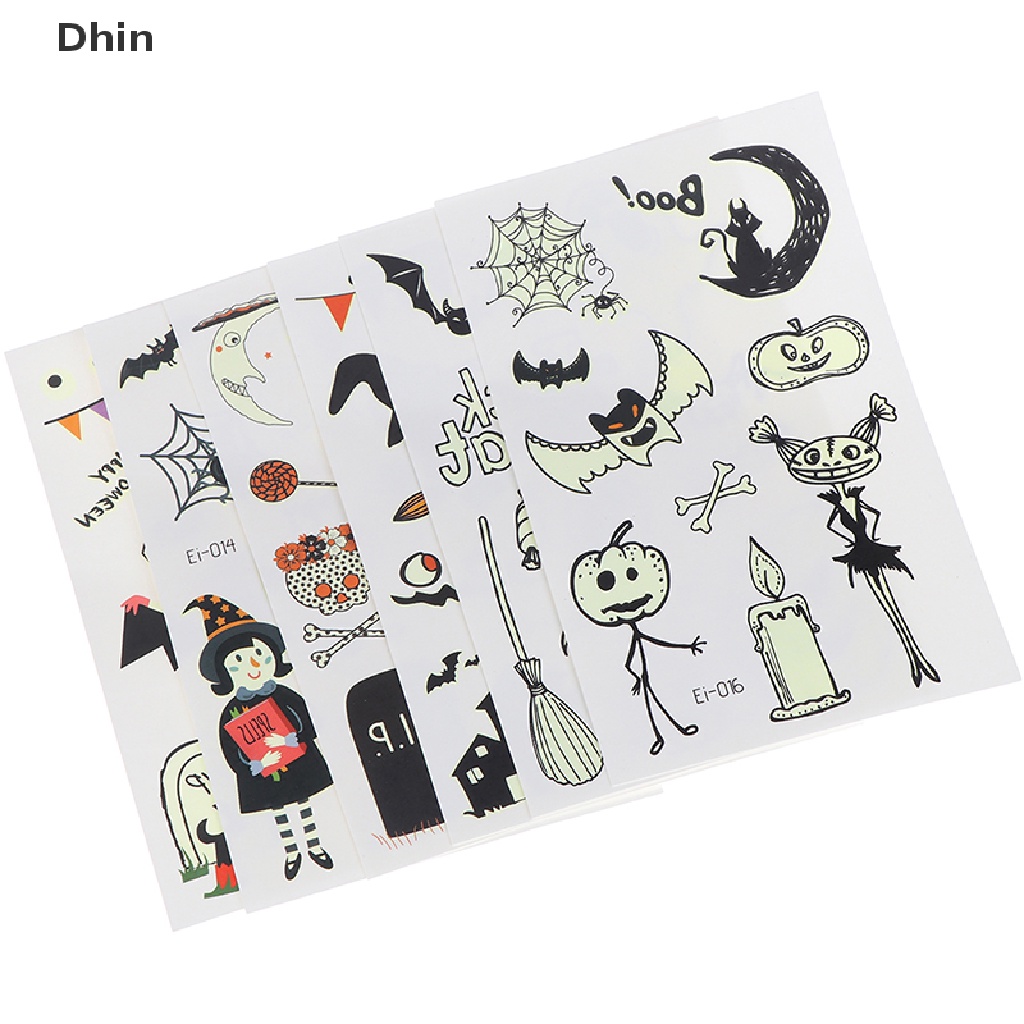 [Dhin] Halloween Luminous Temporary Tattoo Tombstone Fake Glowings Tattoo Sticker COD