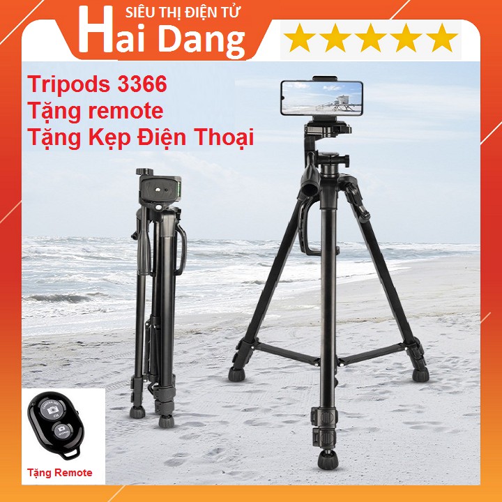 Tripods máy Ảnh, Giá Đỡ Điện Thoại 3366 Cao 1m5 Chắc Chắn - Tặng Kẹp Điện Thoại Và Remote Bluetooth