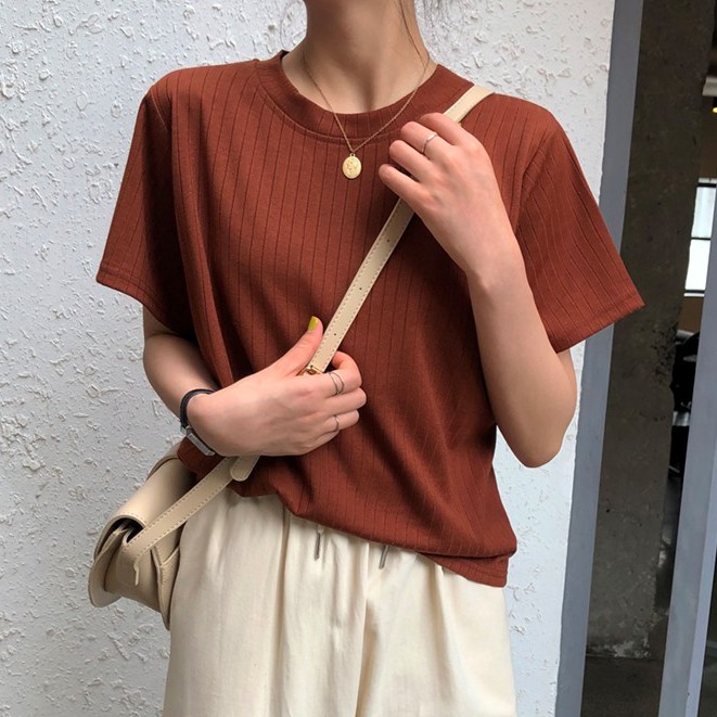 Áo Dệt Kim Tay Ngắn Dáng Rộng In Hình Hoa Xinh Xắn Phong Cách Vintage