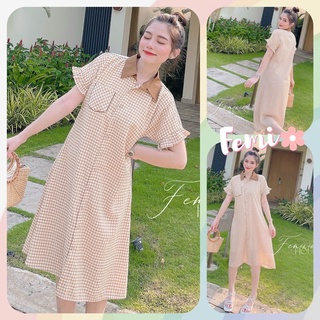 Đầm Caro Suông Cổ Đức, váy kẻ suông, đầm kẻ suông, váy caro diện đi làm đi chơi