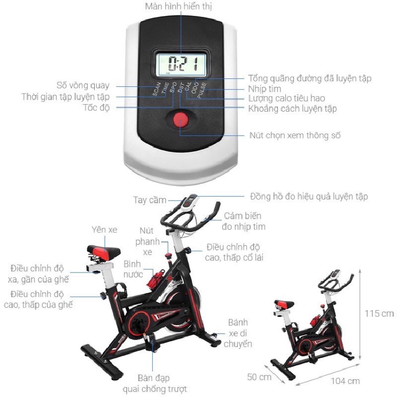 Máy chạy xe đạp tập thể dục King Sport tặng trụ đấm bốc + má phanh dự phòng + đo nhịp tim + đồng hồ 6 chỉ số + giá đỡ IP