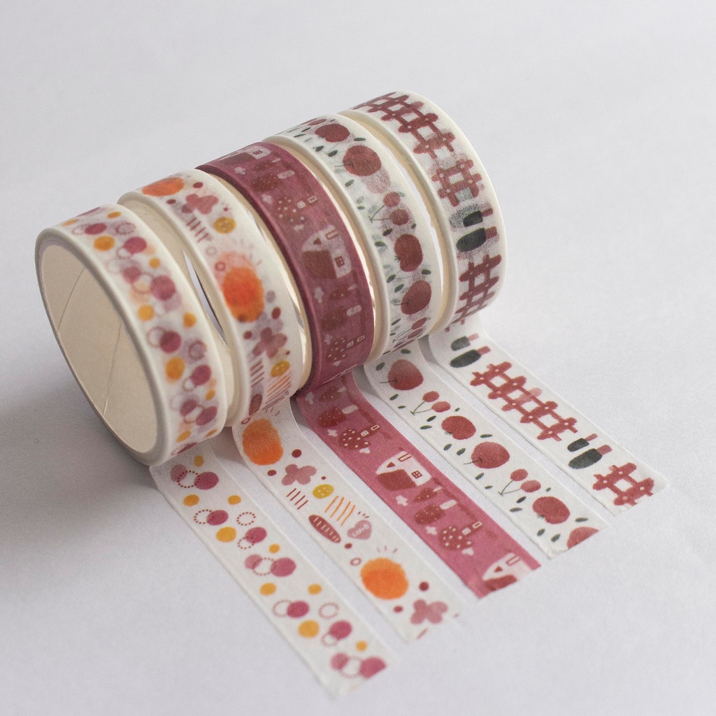 [Size 10mm*2m] Set 5 cuộn băng keo trang trí paper washi tape phong cách Hàn Quốc