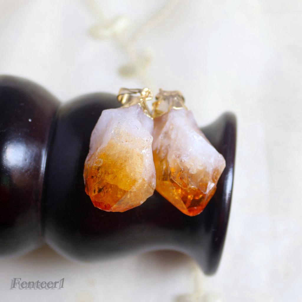 Mặt đá pha lê quartz màu vàng kiểu cách 16x35mm gắn vòng cổ