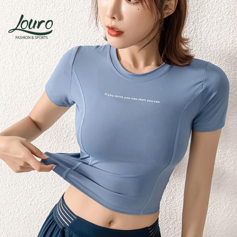 Áo thể thao nữ Louro FA76, mẫu áo tập gym cộc tay ôm body tôn dáng hiệu quả, chất liệu cao cấp thoáng mát 🎽