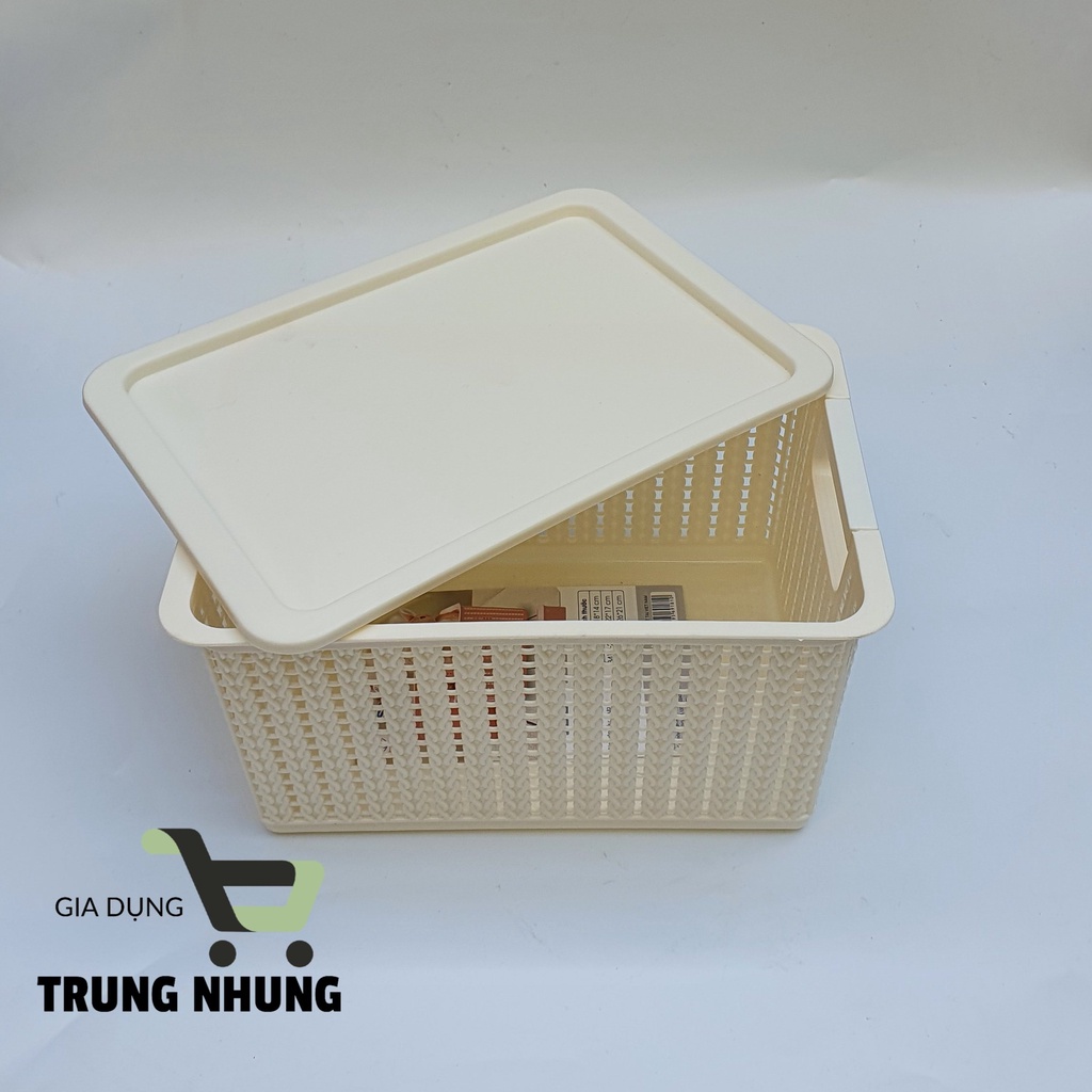 Giỏ nhựa đựng đồ có nắp, rổ đựng đồ, rổ nhựa chữ nhật