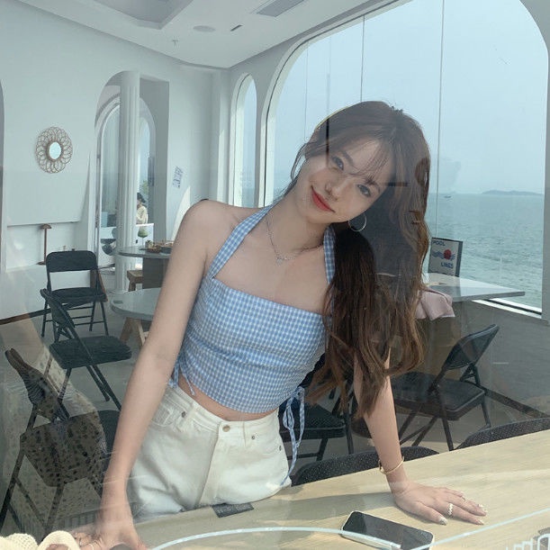 COZOK Áo Tank Top Hai Dây Rút Phong Cách Vintage