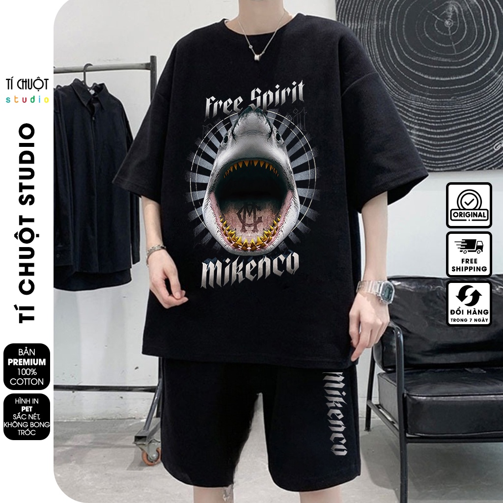 Bộ quần áo nam nữ Mikenco Cá Mập , set bộ thể thao unisex cotton mặc nhà mùa hè - Tí Chuột Studio