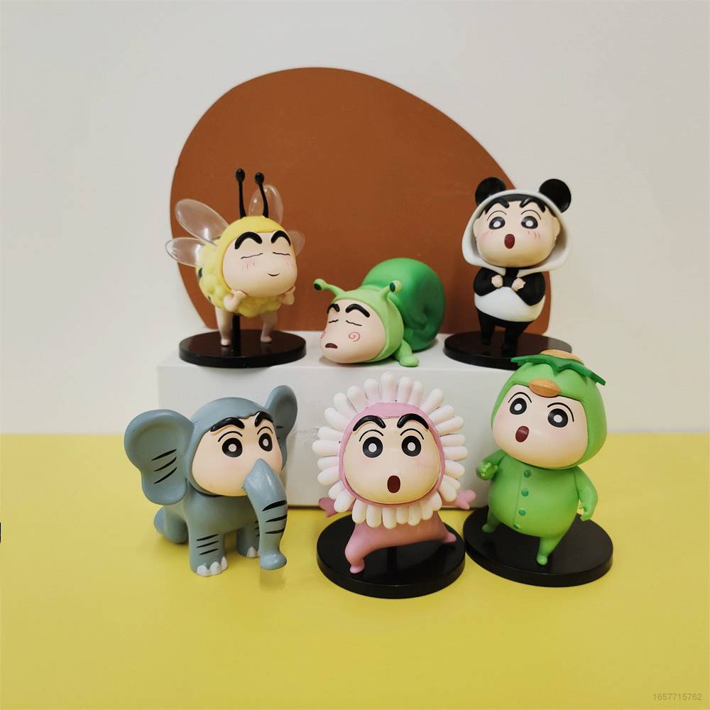 Set 6 Mô Hình Nhân Vật Phim Hoạt Hình Shin-chan / Gấu Trúc / Voi / Ốc Sên Dùng Để Trang Trí Nhà Cửa