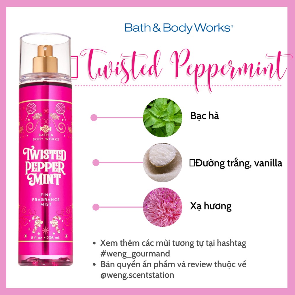 (30ml) Xịt thơm toàn thân Bodymist Bath &amp; Body Works mùi Twisted Peppermint