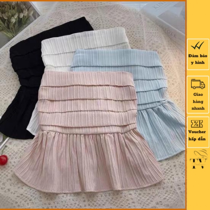 Áo kiểu xếp ly xinh xắn màu trơn basic kẻ sọc, áo ống lưng chun sau- Mã: 782 TV-FASHION
