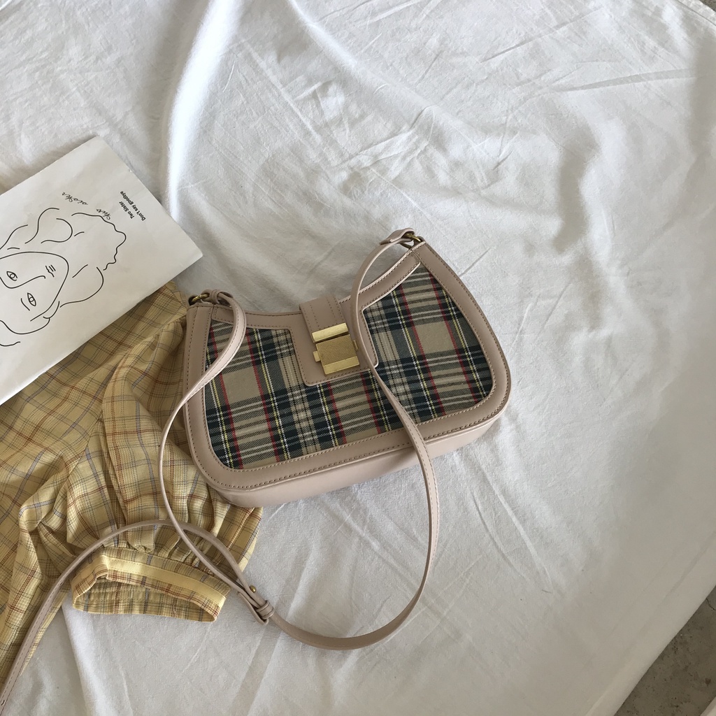 Ielgy Túi Xách Đeo Dưới Cánh Tay Họa Tiết Ca Rô Thời Trang Niche