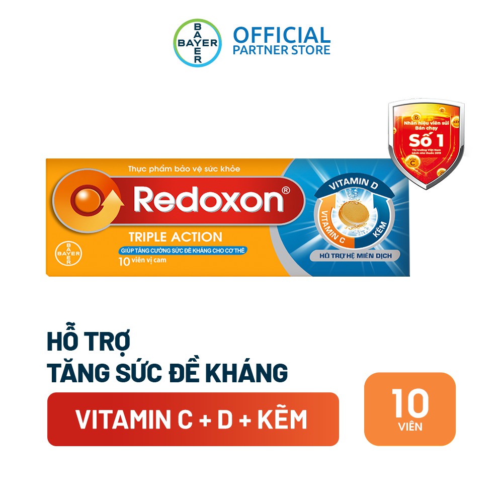 Viên sủi uống tăng cường sức khỏe từ Bayer - Sủi Redoxon (Tuýp 10 viên vị cam)