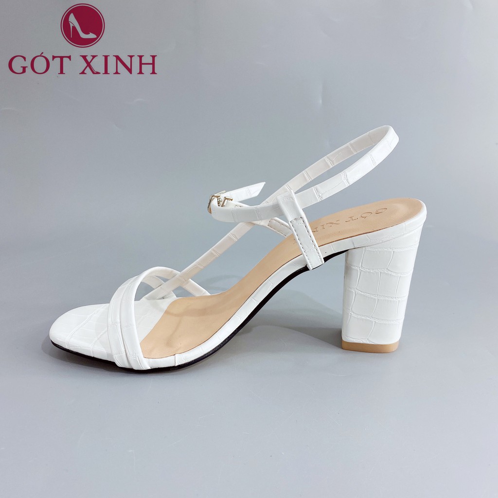 Giày sandal cao gót nữ 7cm GÓT XINH GD11 quai ngang da mềm gót vuông