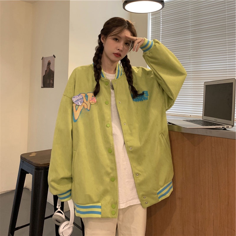 ZHELIHANGFEI Áo Khoác Bóng Chày Dáng Rộng Phong Cách Thời Trang Hiphop Mỹ