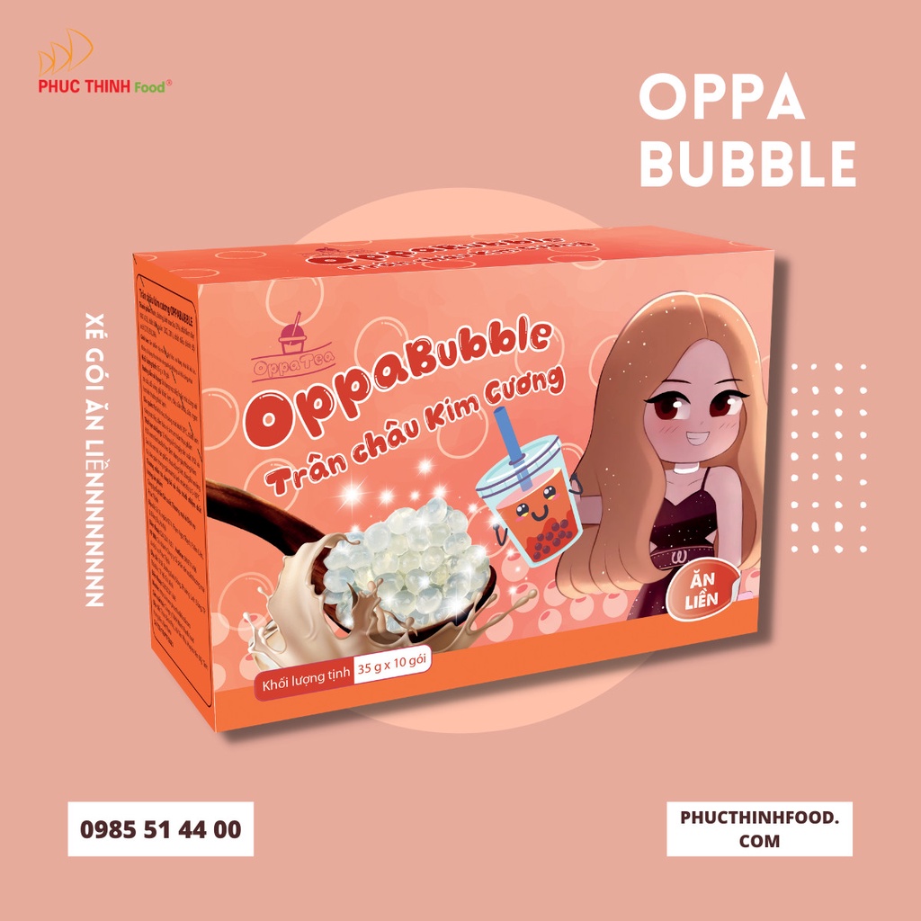 Trân Châu Oppa Bubble Ăn Liền Hộp 350g Topping Giòn Dai Nguyên Liệu Trà Sữa Pha Sẵn 4 Vị