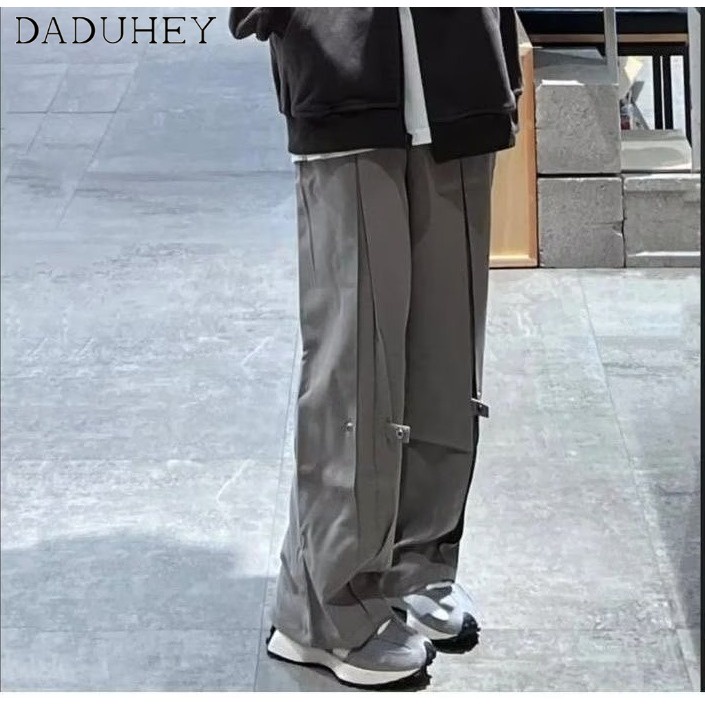 Quần dài màu xám nhiều nút dành cho nam nữ dễ dàng phối đồ thời trang mùa xuân