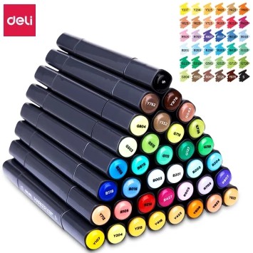 Bộ Bút Marker 2 Đầu Vẽ Mỹ Thuật Chuyên Nghiệp 30 Màu, 40 Màu, 60 Màu 80 Màu - DELI