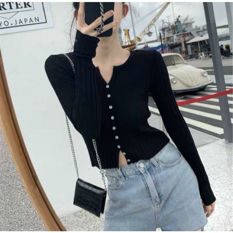 Áo Cadigan Len Tăm Bó Siêu Xinh- Áo len tăm cúc cài hở