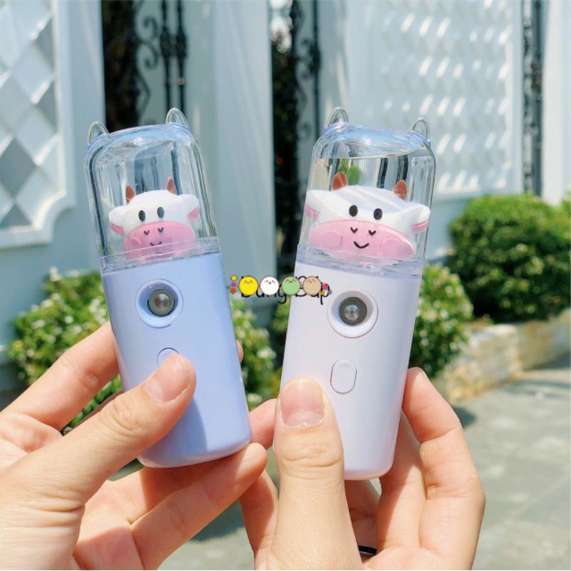 Máy Phun Sương Mini Cầm Tay Hình Chú Bò Sữa Siêu Đáng Yêu