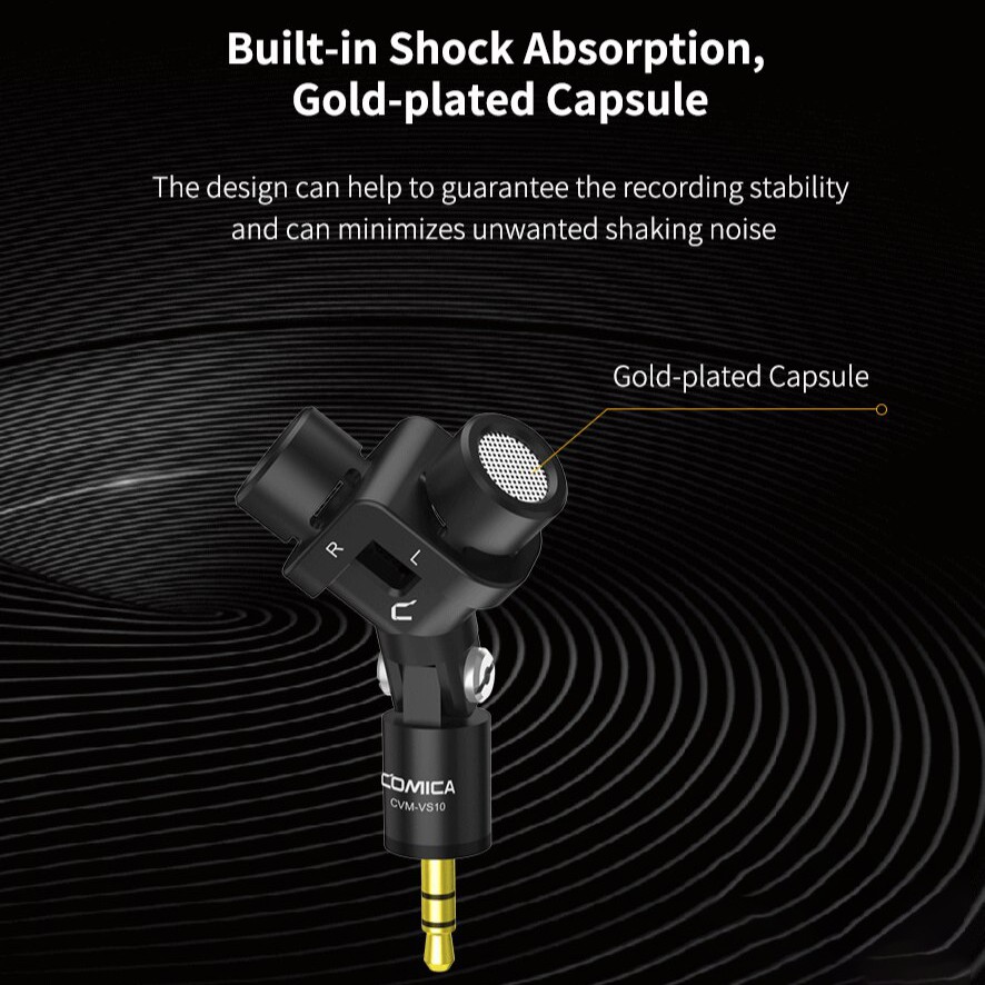 Micro shotgun thu âm stereo, hướng thu cardioid cho GoPro, DSLR Camera | Comica CVM-VS10