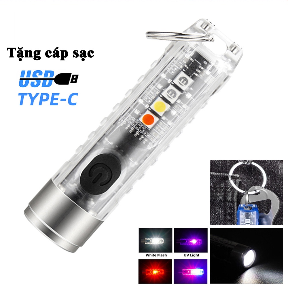 Đèn pin mini siêu sáng S11, chống nước IP65, làm móc khóa, nhiều chức năng, nhiều màu sắc, tặng cáp sạc Type-C tiện dụng