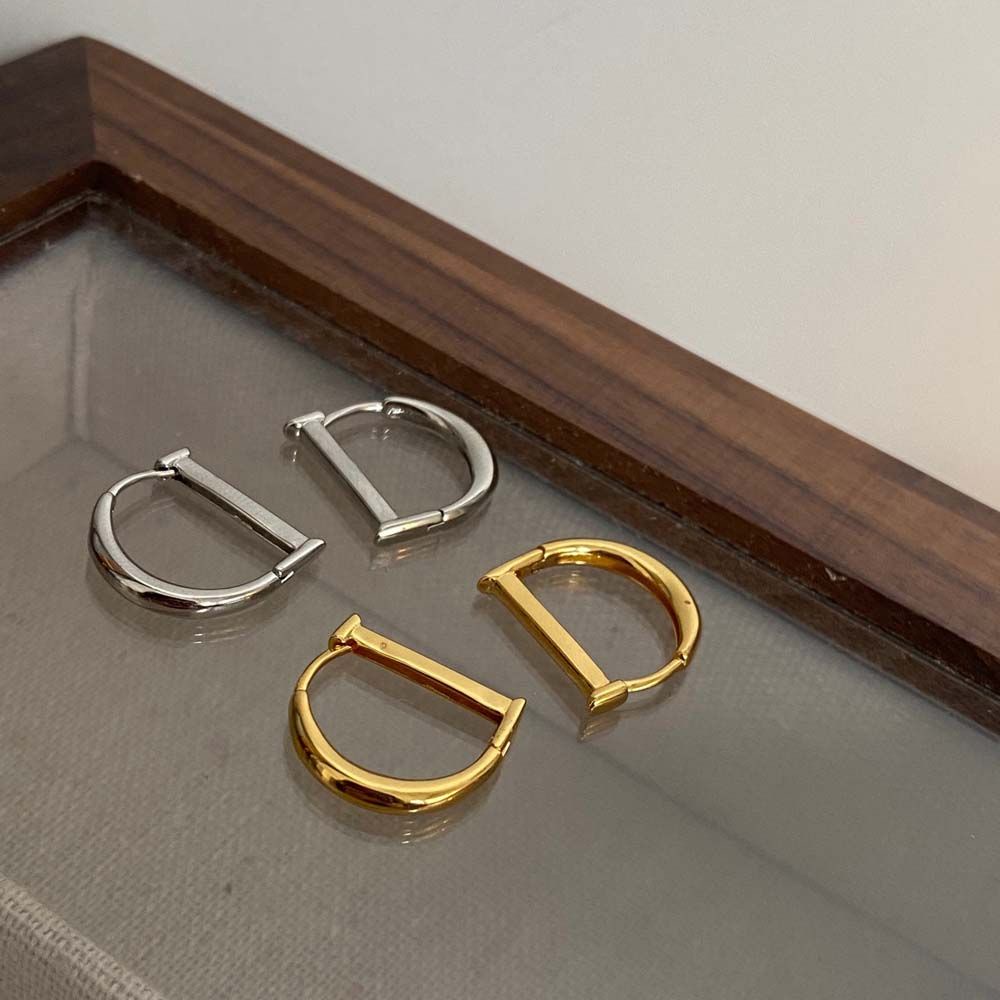 Bông tai hình chữ D bằng kim loại phong cách Hàn Quốc thời trang cho nữ