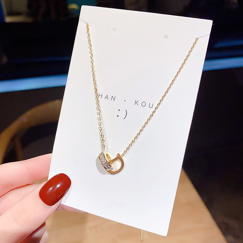 Vòng cổ thép titan mặt hình chữ D đơn giản thời trang cho nữ