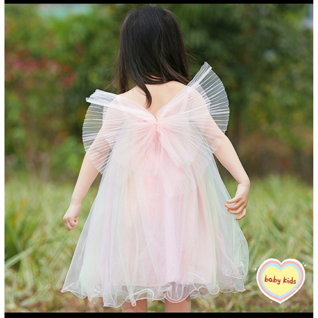 Váy đầm công chúa thời trang bảy sắc cầu vồng kết hình cánh bướm siêu xinh cho bé gái 8-12kg
