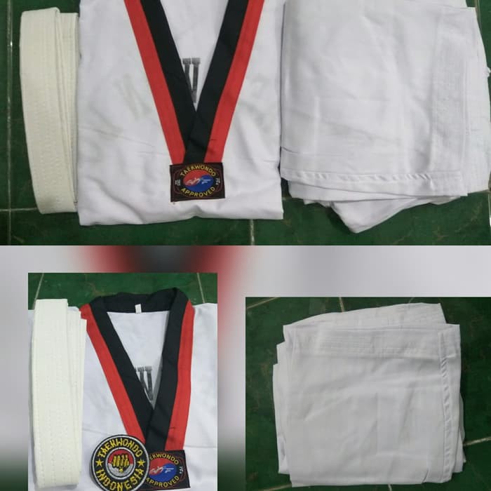 Bộ Đồng Phục Tập Võ Taekwondo Cổ Đen Đỏ Cho Người Mới Bắt Đầu Srgm28
