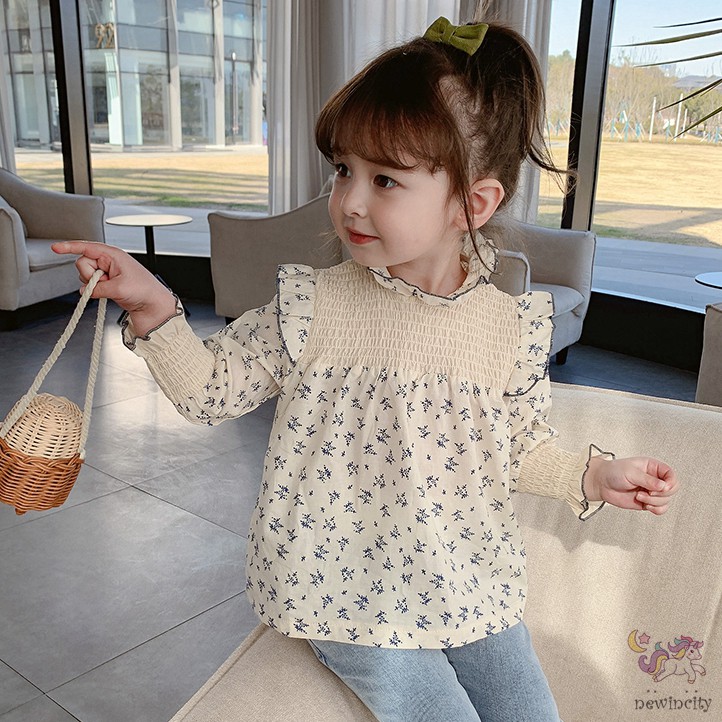 Áo sơ mi tay phồng in họa tiết hoa xinh xắn cho bé gái