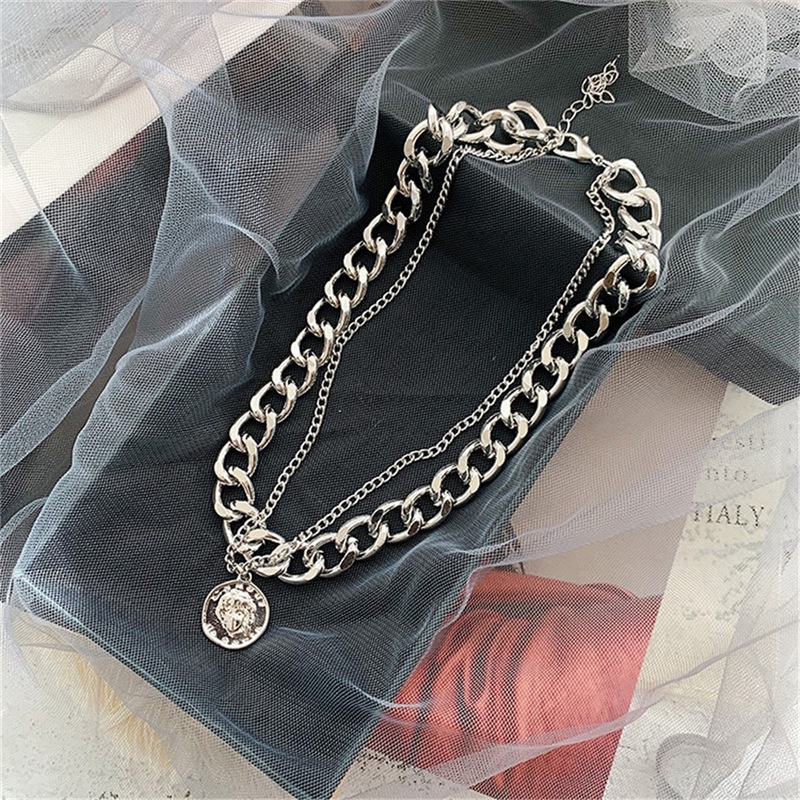 Vòng cổ Sợi Xích Dày Hai Lớp Mặt Hình Chân Dung Cổ Điển Thời Trang