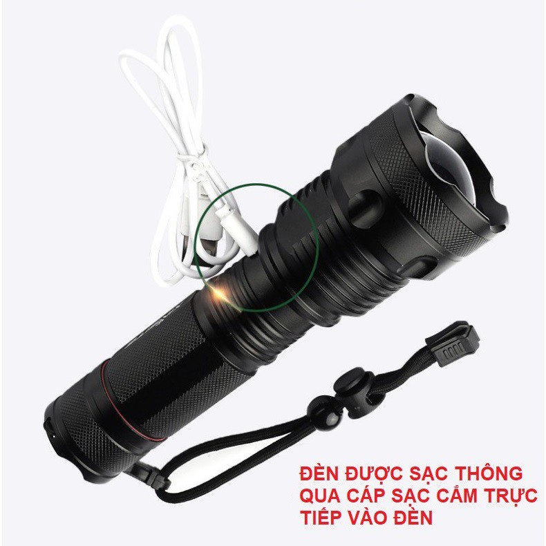 Đèn pin siêu sáng chiếu xa 200m, đèn pin P50 chính hãng 5 chế độ