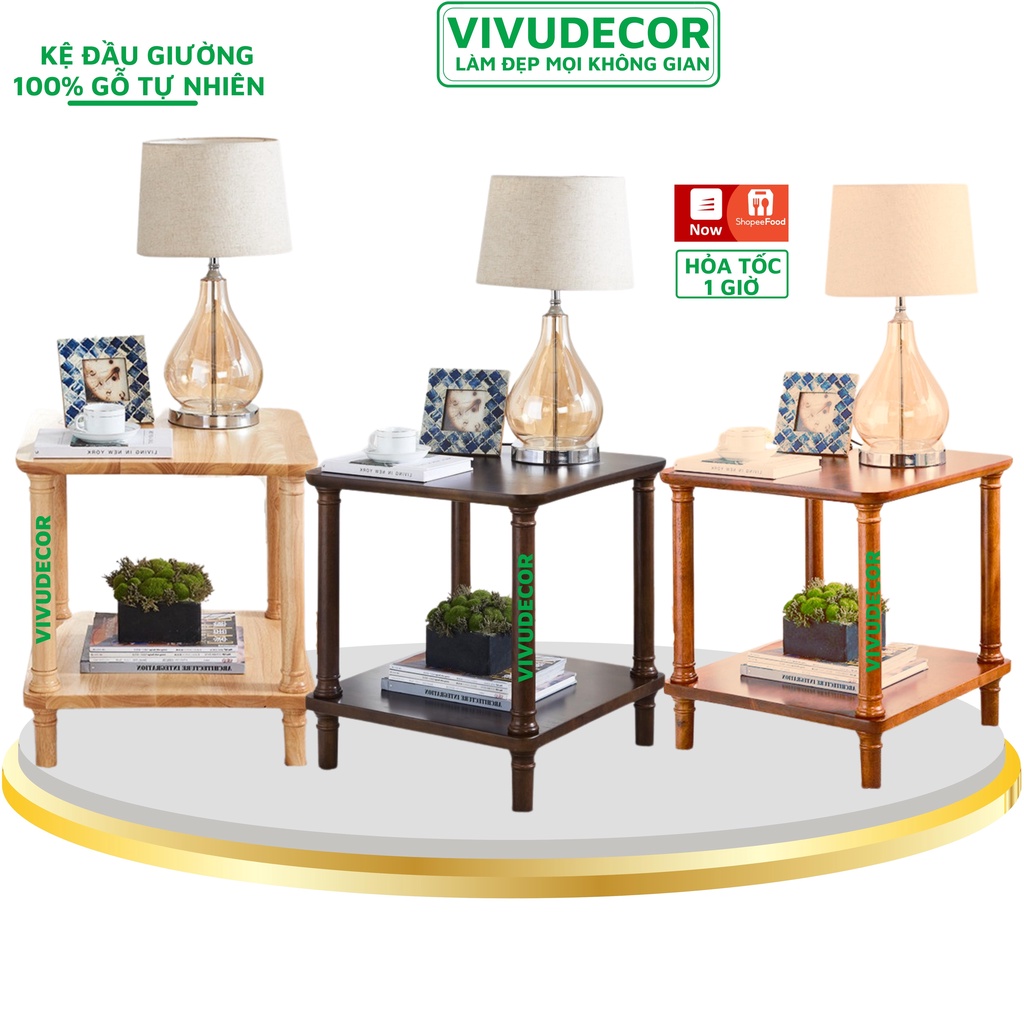 Kệ đầu giường Vivudecor 100% gỗ tự nhiên - Tab đầu giường 2 tầng đa năng, dễ lắp ráp, chất lượng cao hàng xuất khẩu