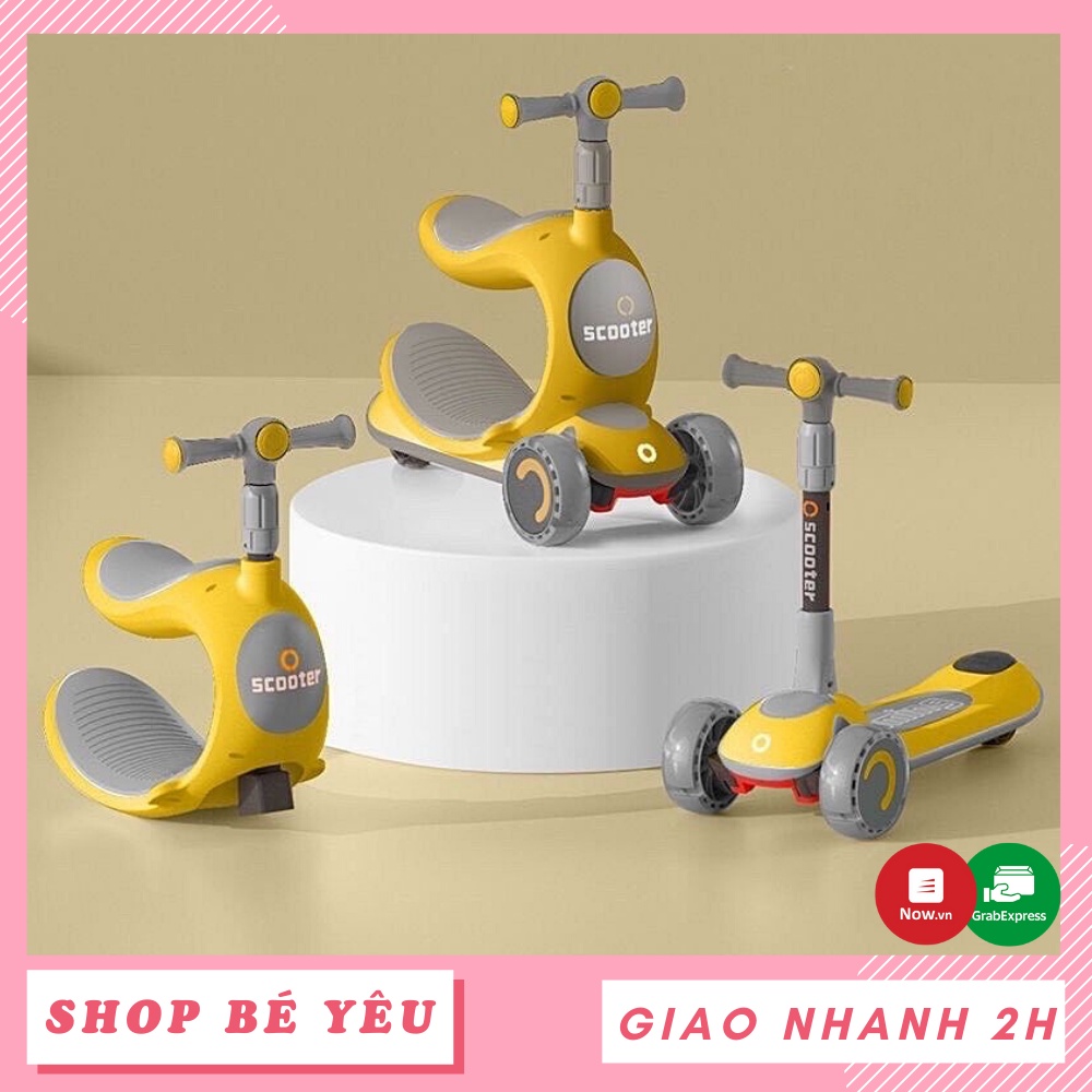 Xe scooter 3 in 1 🌸 Freeship 🌸 Xe scooter cho bé 808 màu vàng sử dụng từ 1,5 tuổi 3 bánh to phát sáng vĩnh cửu