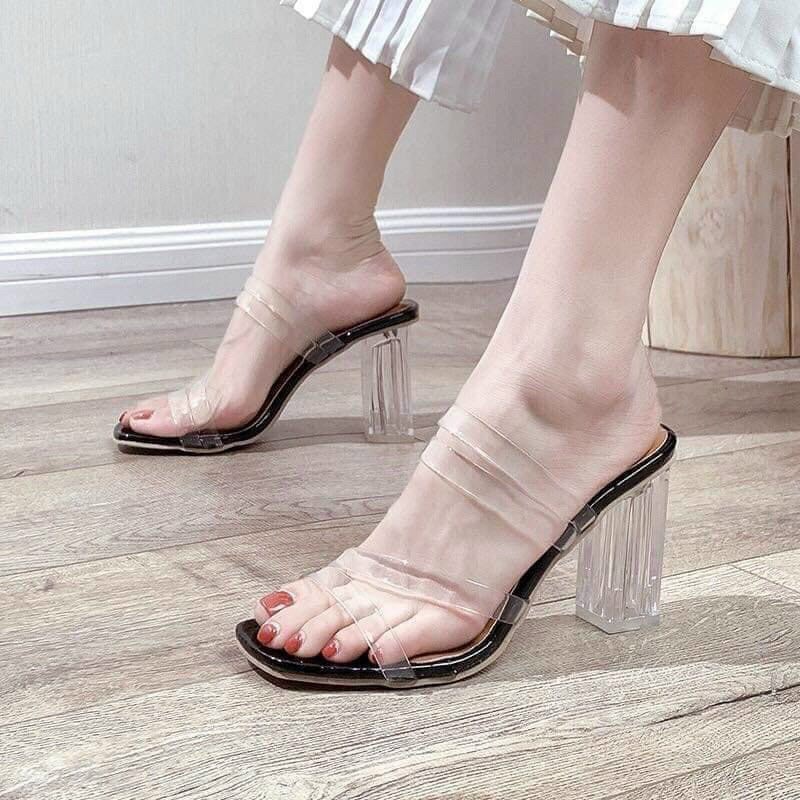 Guốc Cao Gót, Guốc Nữ, Guốc Sandal Cao Gót Đế Vuông Quai Trong Rất Độc Cực Xinh- Giayxinhstore