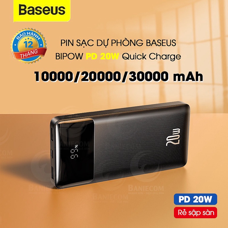 Trạm sạc dự phòng Baseus 30000mAh PD 20W sạc nhanh iPhone 13 series, 12 Pro Max