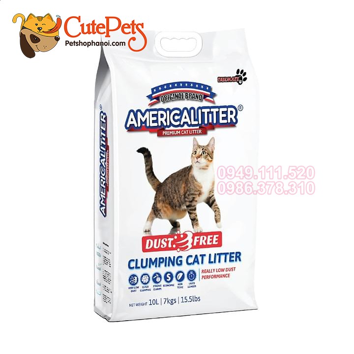 Cát Vệ Sinh Cho Mèo America Litter 10L - Phụ kiện chó mèo Hà Nội