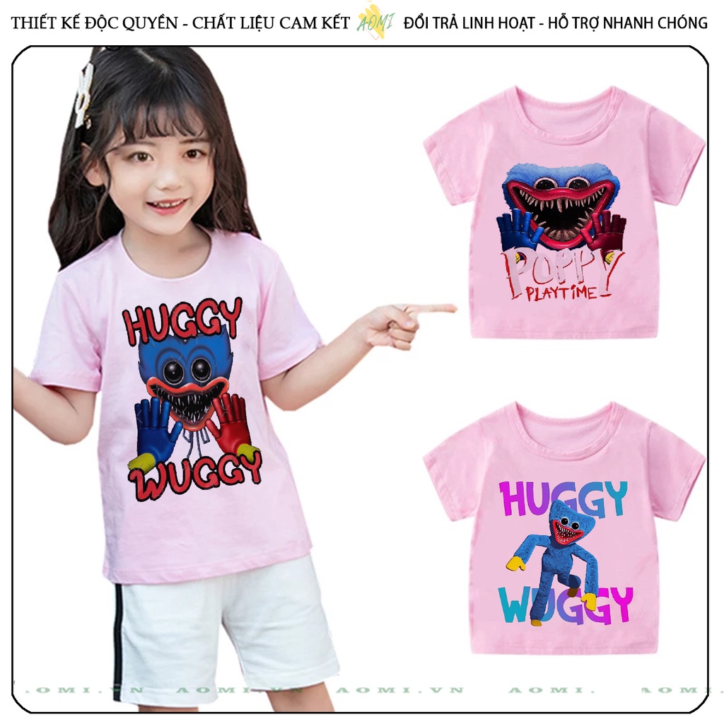 ÁO THUN Poppy Playtime Huggy Wuggy UNISEX PHÔNG HỒNG TAY NGẮN NAM NỮ GIA ĐÌNH CẶP ĐÔI TRẺ EM TRAI GÁI