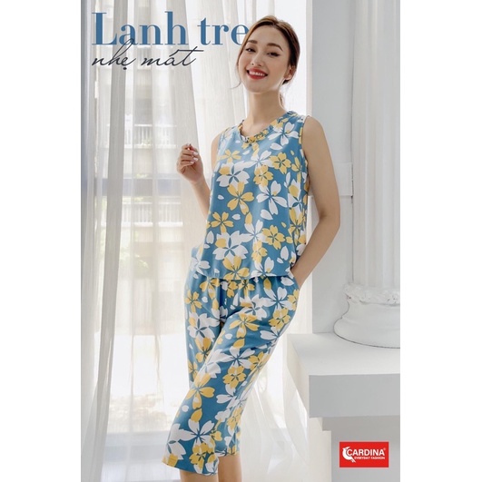 Đồ bộ nữ CARDINA chất lanh tre Nhật cao cấp quần lửng áo sát nách mềm mại quyến rũ 2LF21