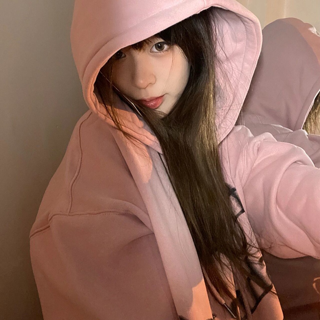 Áo Hoodie Dáng Rộng Siêu Ngọt Ngào Phong Cách Harajuku BF Lót Lông Cừu Siêu Hot Trong Mùa Đông Cho Nữ Sinh
