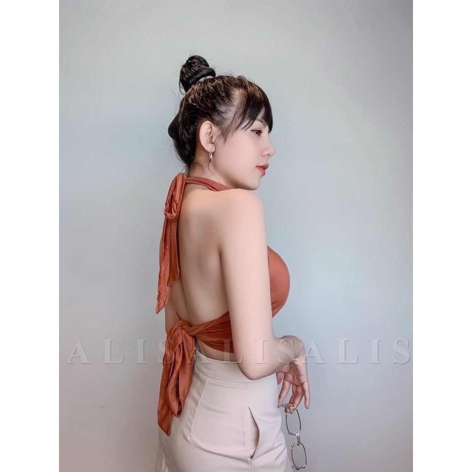 Áo Yếm Hở Lưng Có Mút Ngực Cột Dây Áo Yếm Hở Lưng Sexy Kèm Mút Đệm Ngực Buộc Dây Sau Sát Nách Màu Trắng Đen Xanh Cam Đất