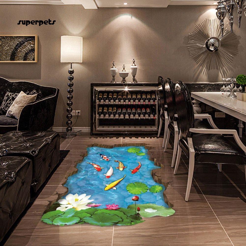 Miếng decal dán sàn nhà thiết kế ao cá 3D độc đáo sang trọng