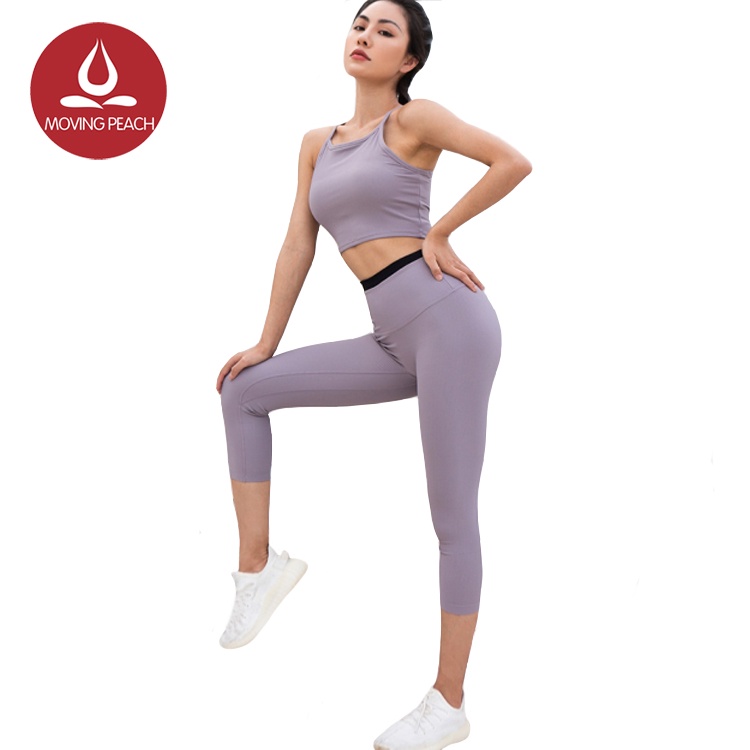 MOVING PEACH Bộ thể thao,áo ngực yoga thoải mái và quần cắt eo cao BBJ+BCJ