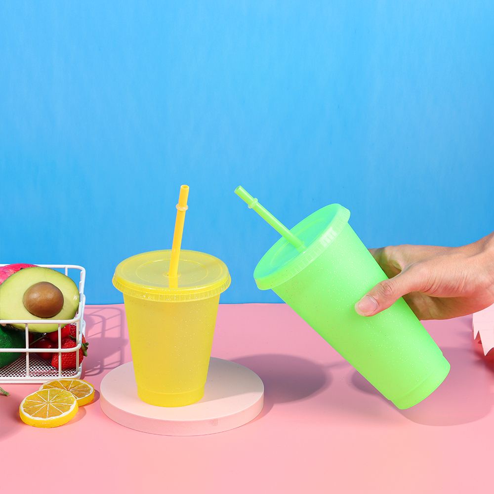 1 cốc uống nước bằng nhựa có ống hút sáng bóng nhiều màu có thể tái sử dụng MIHAN1