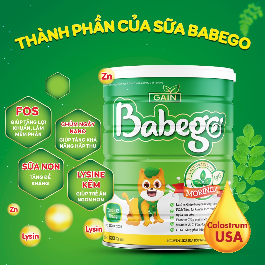 Sữa mát tăng cân, cải thiện biếng ăn, táo bón Babego 0-12m,800g