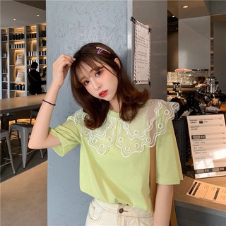 [CÓ SẴN] Áo thun nữ ngắn tay cổ bèo ren búp bê phong cách Hàn Quốc ulzzang